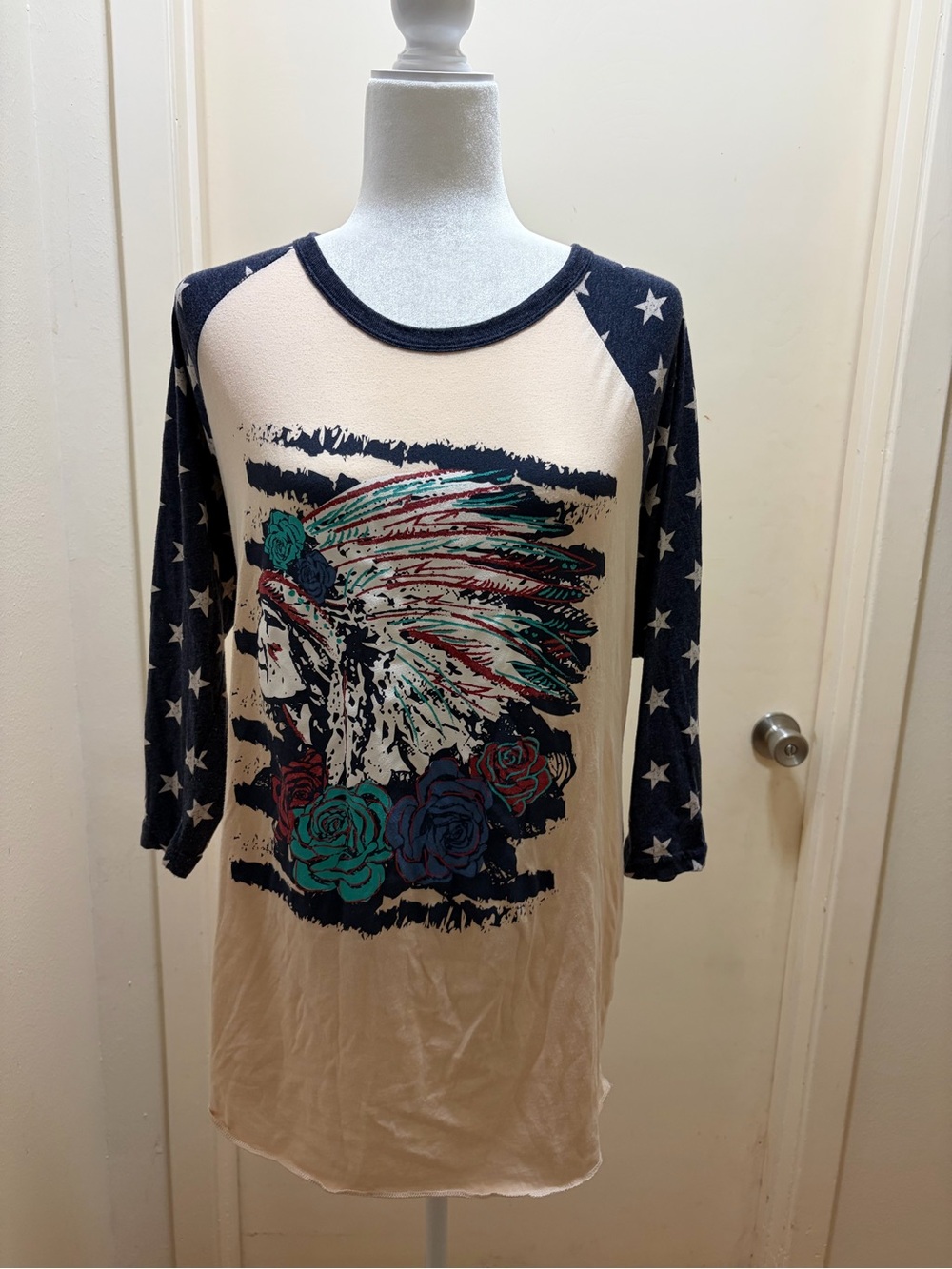Crazy Train Cream Tee with Navy Blue Graphic